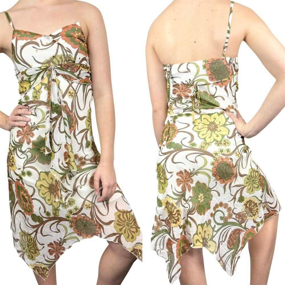 Vintage‎ Y2K *Flawed* Whimsical Fairy Asymmetric Hem Babydoll Midi Dress Size XS
